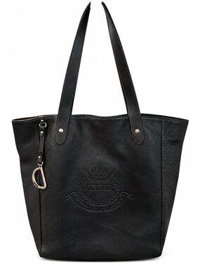 Lauren Ralph Lauren LXVII Black Leather Crest Tote Stirrup Charm Large